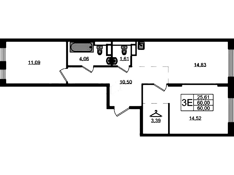 2-комнатная квартира 60 м², 2/12 эт., ЖК «Новые Лаврики»